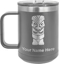 LaserGram 15oz Vacuum Insulated Coffee Mug, Tiki Statue, Personalized Engraving Included (Gray)