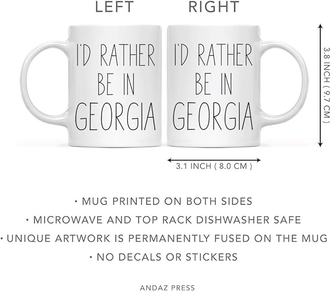 Andaz Press U.S. State 11oz. Coffee Mug Gift, I'd Rather Be in Georgia, 1-Pack, Long Distance College Going Away Study Abroad Birthday Christmas Gifts