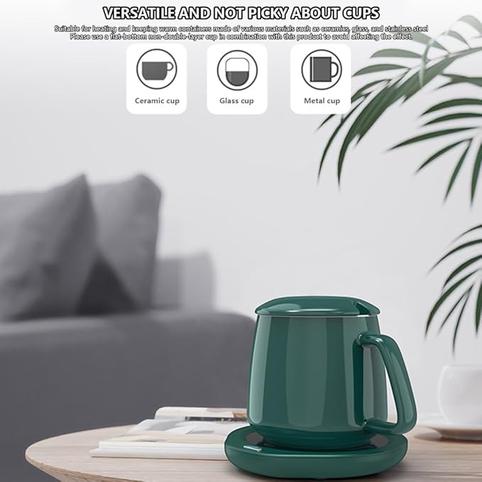 Coffee Mug Warmer - Coffee Cup Warmer for Desk Auto Shut Off, 110V 18W Smart Electric Candle Warmer Beverage Warmer for Coffee, Tea, Water, Milk, Constant 55℃ (Green)