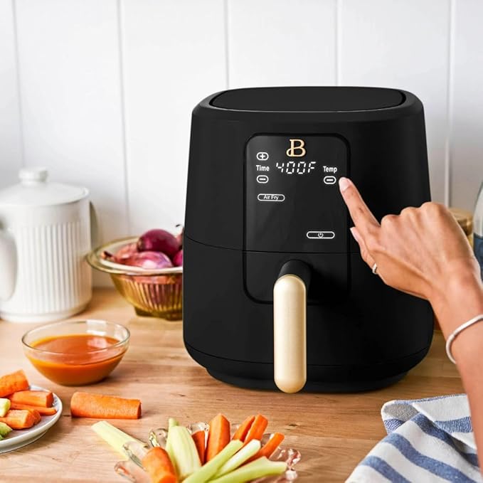 Beautiful 3 Quart Digital Air Fryer with TurboCrisp Technology – Matte Finish, Touchscreen, Nonstick Basket (Black Sesame)