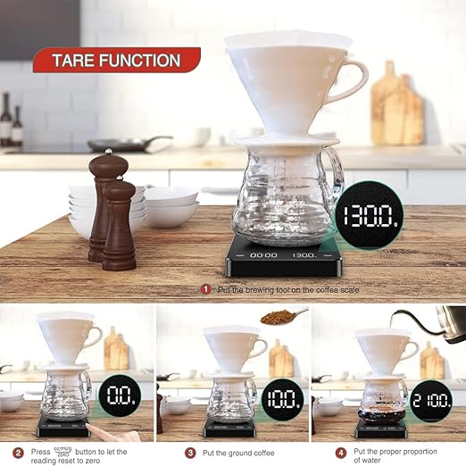 Mini Coffee Scale with Timer, Rechargeable Pour-Over Coffee Scale with Accurate LCD Display, High Precision Espresso Scale, Digital Barista Gram Scale, Portable Kitchen Scale with Battery (3kg/0.1g)