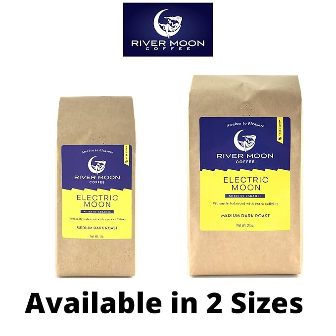 River Moon Coffee, Electric Moon High Caffeine Coffee, Whole Beans, 2 lbs., Bold, Medium Dark Roast,