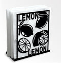Lemon Decorative Black Metal Napkin Holder for Table, 5.3" x 4.9" x 1.9" Lemon Fruit Standing Napkin Holder for Home Kitchen Restaurant Picnic Party Coffee Bar Dining Room