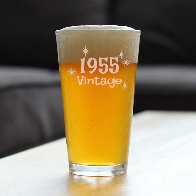 Vintage 1955 Pint Glass for Beer - 70th Birthday Gifts for Men or Women Turning 70 - Fun Bday Party Decor - 16 oz