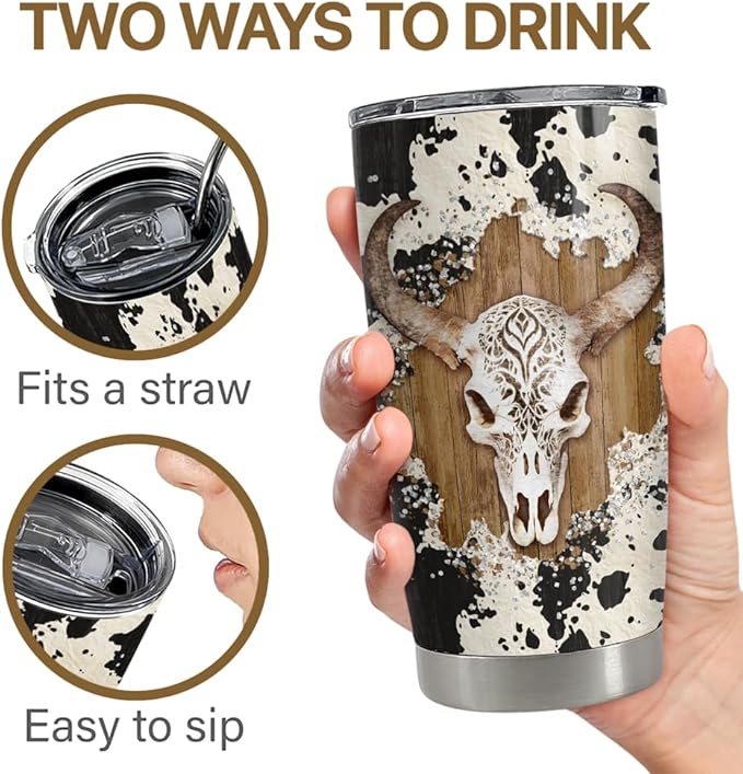 Cow Tumbler 20oz Stainless Steel Insulated Coffee Travel Mug Cup for Women Cowgirl Cows Gifts for Birthday Christmas Mothers Day