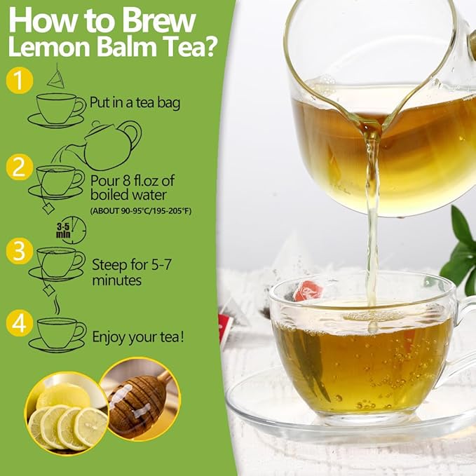 Premium Lemon Balm Leaf Tea, 50 Bags. Made with 100% Natural Lemon Balm Leaves, No Additive & Caffeine Free, Promotes Relaxation & Support Digestion.