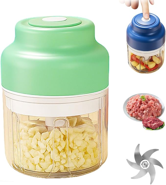 2026 Upgrade Electric Garlic Chopper, Mini Portable USB Charging Food Processor & Vegetable Chopper, Veggie Grinder for Garlic, Onion, Nuts, Herbs (Green, 320ml)