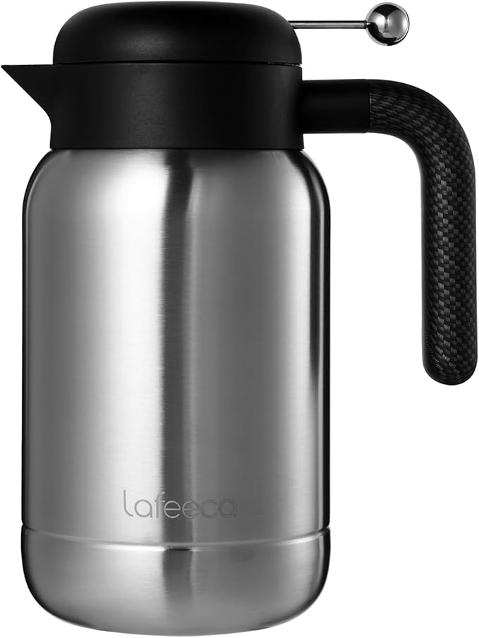 Aura Thermal Coffee Carafe - Vacuum Insulated Stainless Steel Tea Pot & Water Pitcher, Keeps Drinks Hot or Cold, BPA-Free, Beverage Dispenser Thermos - 51 oz Stainless
