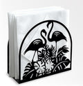 Flamingos Animal Decorative Black Metal Napkin Holder for Table, 5.3" x 4.9" x 1.9" Tropical Leaves Standing Napkin Holder for Home Kitchen Restaurant Picnic Party Coffee Bar Dining Room