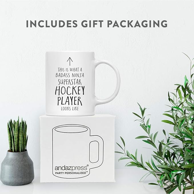 Andaz Press Funny 11oz. Ceramic Coffee Tea Mug Gift, This is What a Badass Ninja Superstar Hockey Player Looks Like, 1-Pack, Birthday Christmas Gift Ideas Coworker