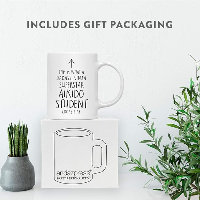 Andaz Press Funny 11oz. Ceramic Coffee Tea Mug Gift, This is What a Badass Ninja Superstar Aikido Student Looks Like, 1-Pack, Birthday Christmas Gift Ideas Coworker
