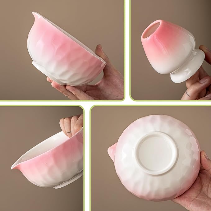 Clay&Fire Matcha Whisk Set, 9 pcs Ceramic Matcha Set, Gifts for Women,Matcha Bowl with Spout and Whisk, Matcha Kit for Matcha Lovers, Ideal Gift Christmas, Birthday, Anniversary(Pink) (Gradient Pink)