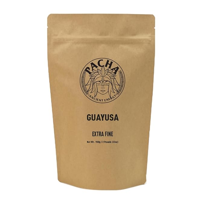 Pacha Ancient Energy Guayusa Tea | Green Guayusa | Traditional Guayusa | Loose leaf | Tea Bags | Energy Tea | l-theanine + caffeine | clean energy drink | Alternative to Yerba Mate, Coffee, and Green Tea (32oz, Guayusa Extra fine)