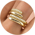 Stackable Gold Rings Set for Women - 14K Gold Plated Cubic Zirconia Adjustable Open Bands, Dainty Trendy Stacking Rings, Anniversary Christmas Birthday Jewelry Gift for Her