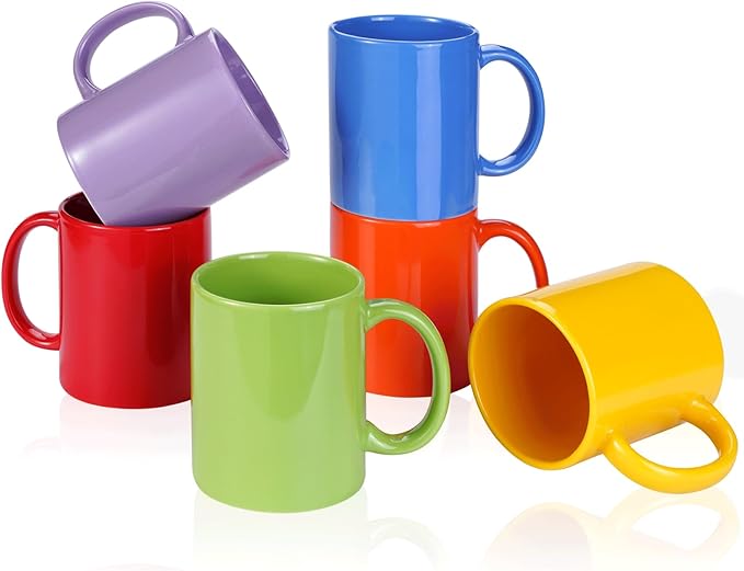 Multi-Coloured Ceramic Mugs Set of 6-11.2 oz / 330ml-Coffee Mugs-Cappuccino-Tea Cups- Hot Chocolate Cups (Warm color, Large)