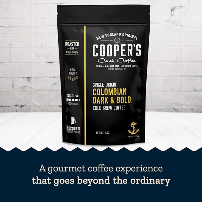 Colombian Dark Roast, Single Origin, Gourmet Organic Cold Brew Coffee Beans, Smooth Taste of Cocoa with Light Fruited Flavors, Cold Brew Coffee Grounds, 1 lb Coffee Bag