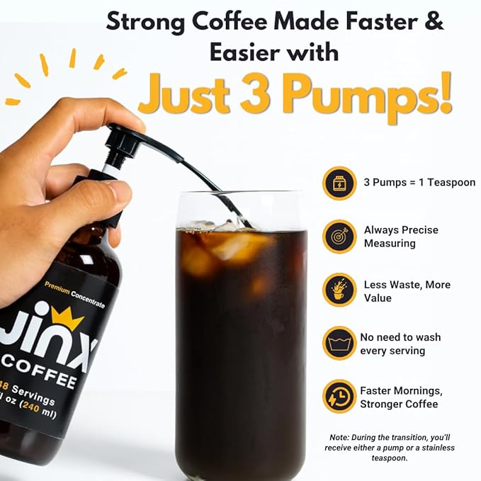 Jinx Coffee Concentrate – 50x Stronger Cold Brew Coffee | Strong Caffeine Concentrated Liquid, Perfect for Instant Hot or Iced Coffees, Cold Brew Concentrate, Hot Drinks, and Instant Espresso | 48 Servings of Premium Concentrated Coffee