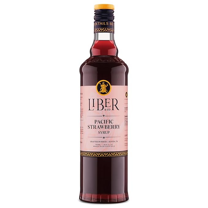 Liber & Co. Pacific Strawberry Syrup - Craft Cocktail Mixer with 60% Strawberry Juice - Perfect for Daiquiris, Margaritas & Mocktails - Makes 50 Drinks (25.4 oz)