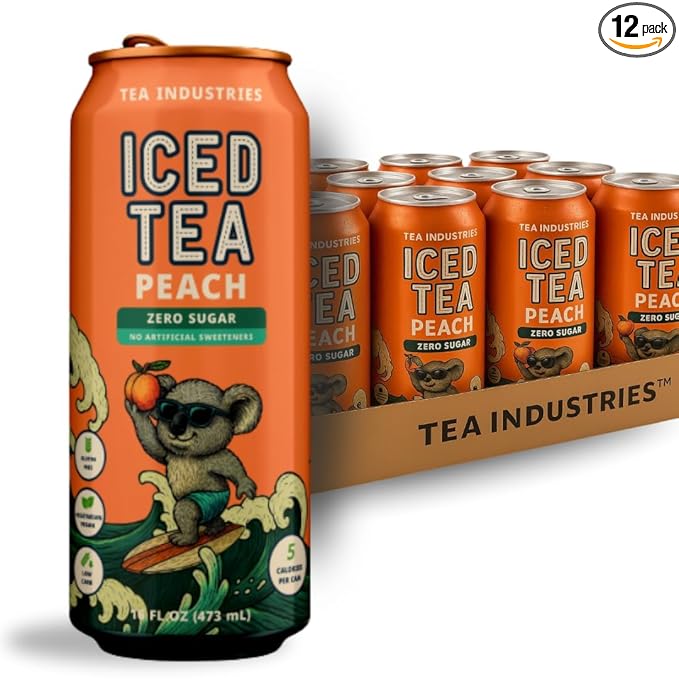 Green Tea with Peach Iced Tea – Sugar Free, Low Calorie Antioxidant Drink, Fruity Flavor, 16oz Cans (12-Pack)
