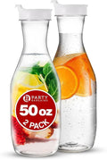 Party Bargains 50 oz. Plastic Carafe with Lids - Clear, 2 Count, White Flip Tab Lid Premium Quality & Heavy Duty Plastic Pitcher for Iced Tea, Powdered Juice, Cold Beverages, Mimosa Bar