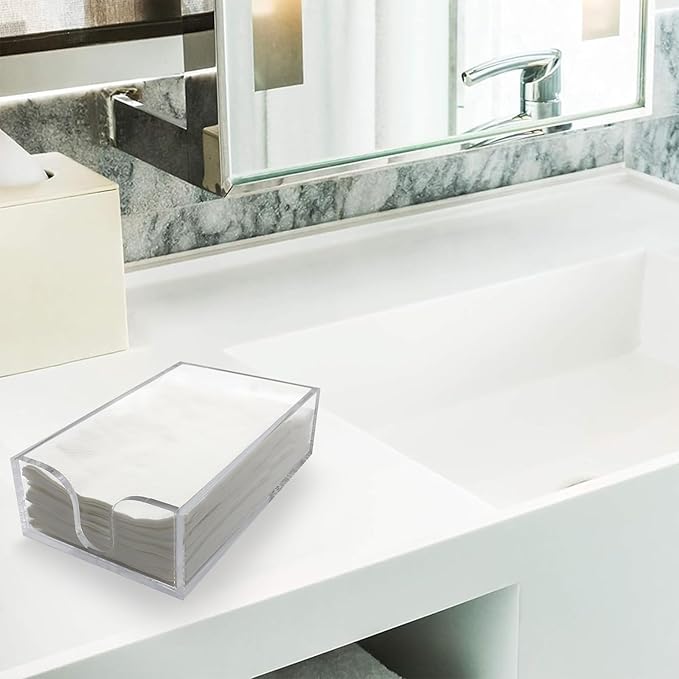 Acrylic Napkin Holder, Clear Rectangle Guest Towel Holder Tray for Bathroom, Kitchen, Office - 9x5.5x2.5in