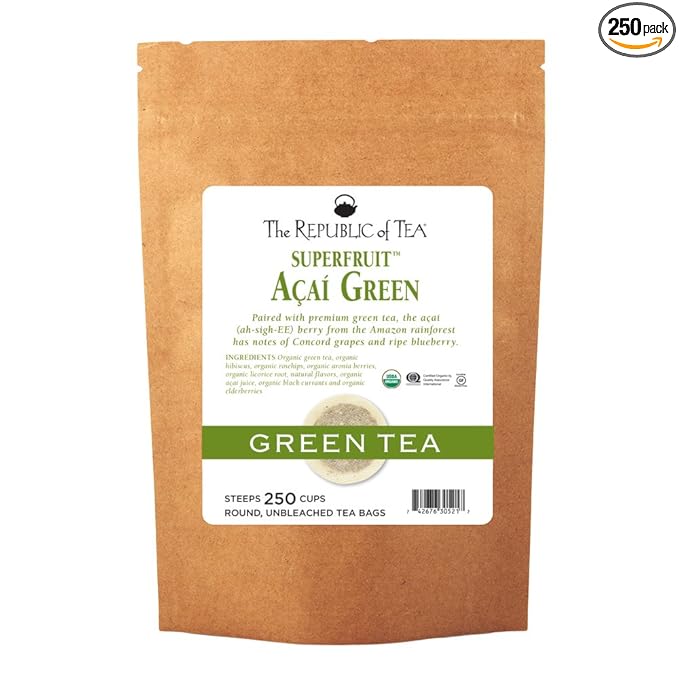 The Republic of Tea Organic Acai Green Superfruit Tea, 250 Tea Bag Bulk, Premium Acai Berries Organic Green Tea