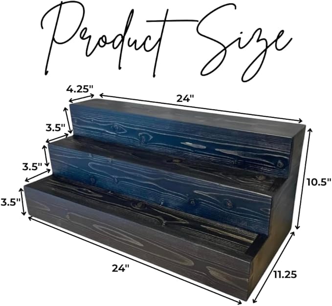 Handmade Tiered Display Shelving - Three Tier Bar Display - Bar Organizer - Liquor Bottle Display (24" without Back, Black)