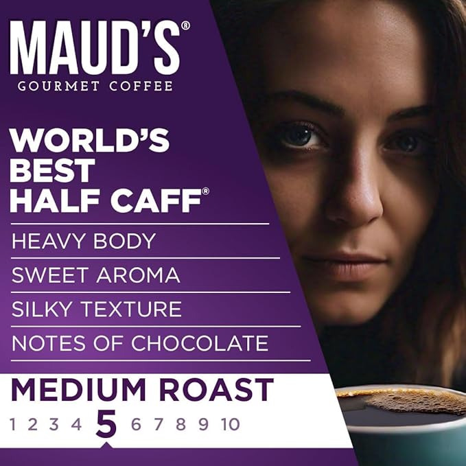 Maud's Half Caff Coffee Pods, 50ct, Medium Roast Coffee in Recyclable Single Serve Pods – 100% Arabica Coffee, Compatible with Keurig K Cups Maker