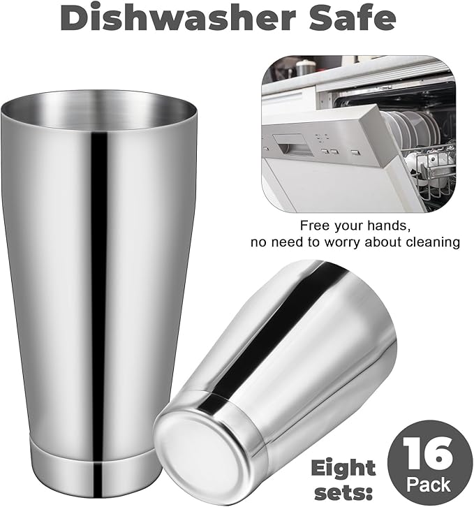 Dandat Cocktail Shaker, Professional Boston Cocktail Shaker Set, Stainless Steel Martini Drink Shakers Bartending, 18 Oz & 28 Oz Bar Shake Mixer Tin Tools for Bartender Cocktails(Silver,16 Pcs)