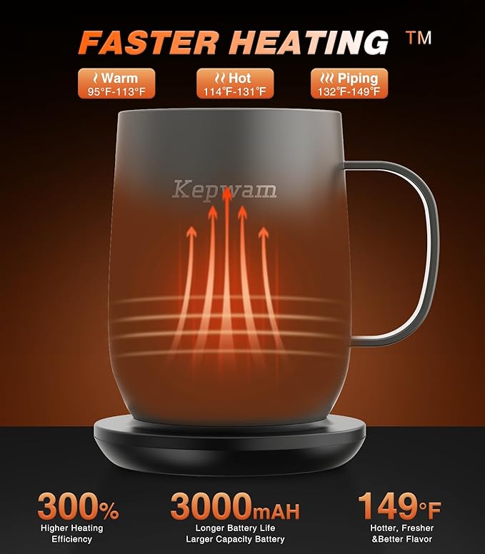 Self Heating Coffee Mug T2, 16oz Smart Heated Coffee Mug, 150 Min Battery Life - Hot up to 149℉ Temperature Control Coffee Mug Warmer, Gifts for Dad Mom (No APP)
