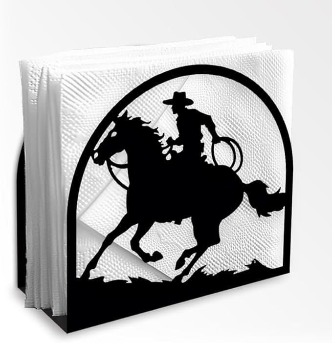 Western Cowboy Riding Horse Decorative Black Metal Napkin Holder for Table, 5.3" x 4.9" x 2" Standing Napkin Holder for Home Kitchen Restaurant Picnic Party Coffee Bar Dining Room