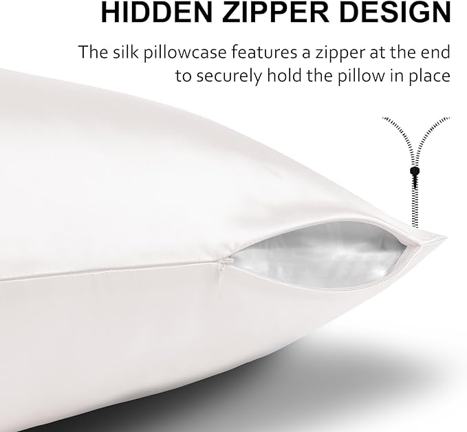 Ravmix Silk Pillow Cases with Zipper, 21 Momme Mulberry Silk Pillowcase for Hair Skin Health, Soft Smooth Breathable Cool Pillow Cover for Beauty Sleep with Gift Box(Queen 20"x30", Ivory White) 1PC