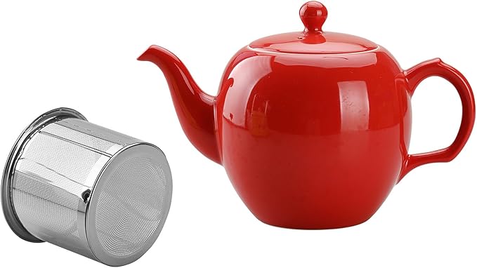 Antique Ceramic Teapot Coffee Pot with Infuser, 400ml (1-2 cups) Small Porcelain Tea Pots for Loose Leaf Tea, with Removable Stainless Steel Strainer and Lid for Gift (Red)