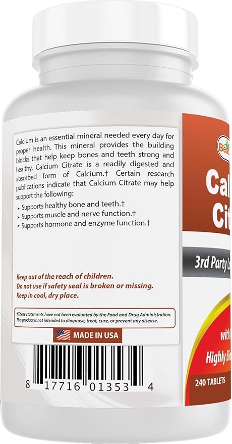 Best Naturals Calcium Citrate with Vitamin D-3 240 Tablets (240 Count (Pack of 1))