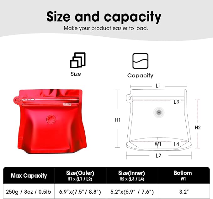 8oz 1/2 lb 60pcs Coffee Bags with Valve,Vented Coffee Bag Barrier Bag Store Bag Coffee Packaging Storage Pouches Stand-up Bags for Food Diamond Shaped Need to Use Heat Sealing Machine（Red）