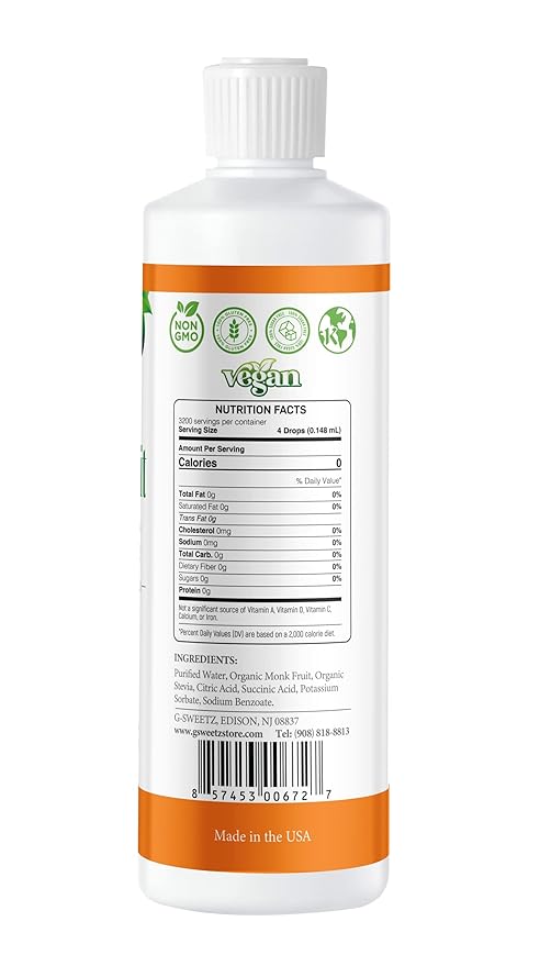 Monk Fruit & Stevia Liquid Sweetener Drops - Natural Sweeteners & Sugar Alternatives - Delicious Blend with No Bitter Aftertaste - Concentrated Sweetener Liquid Drops Extract – 16 FL OZ (3200 Servings)