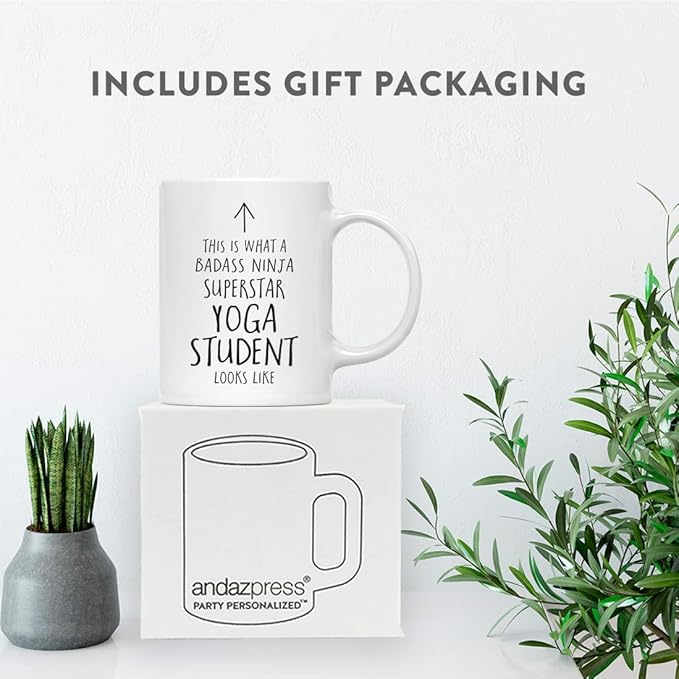 Andaz Press Funny 11oz. Ceramic Coffee Tea Mug Gift, This is What a Badass Ninja Superstar Yoga Student Looks Like, 1-Pack, Birthday Christmas Gift Ideas Coworker