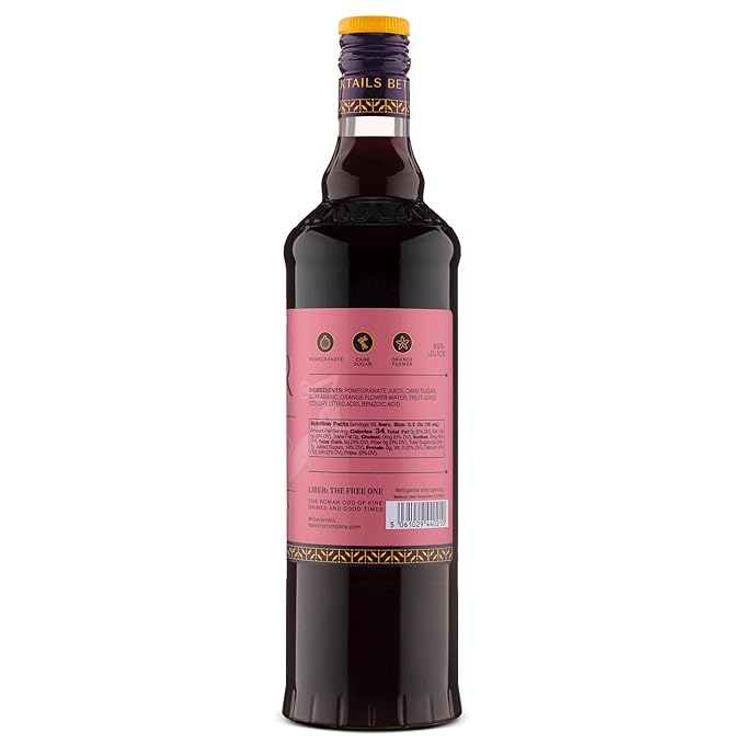 Liber & Co. Real Grenadine Syrup - Drink and Cocktail Mixer with 65% Cold-Pressed Pomegranate Juice & Orange Blossom Water - All Natural, No Dyes - Essential for Tequila Sunrise, Shirley Temples, Sodas & Classic Cocktails (25.4 oz)