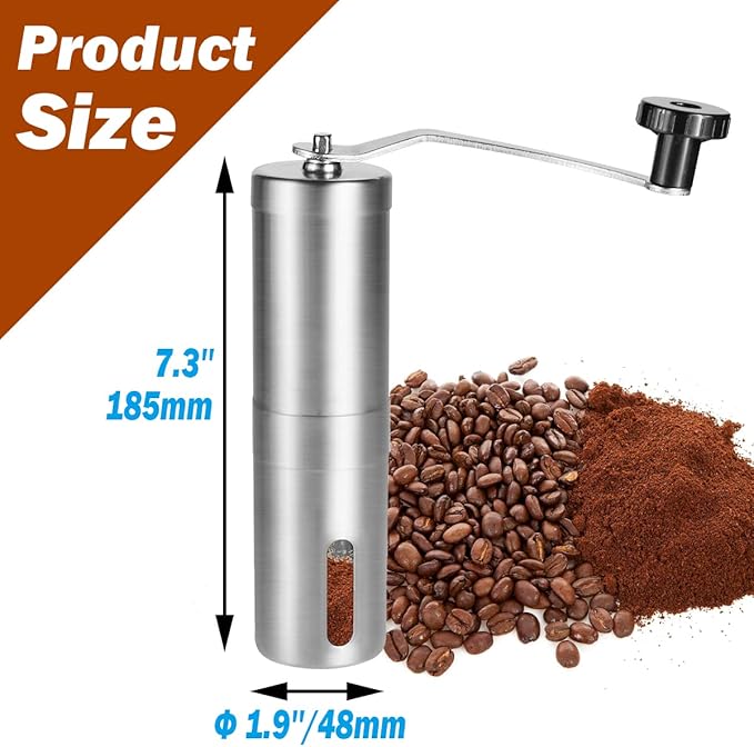 Manual Coffee Bean Grinder with Ceramic Burr Adjustable Coarseness Capacity 30g Portable Hand Mill for Home Office Traveling Camping