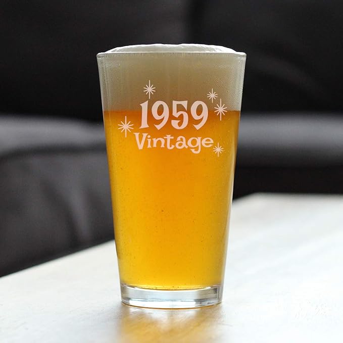 Vintage 1959 Pint Glass for Beer - 66th Birthday Gifts for Men or Women Turning 66 - Fun Bday Party Decor - 16 oz