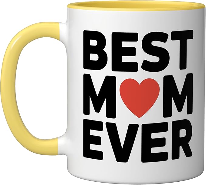 Best Mom Ever Heart Mother's Day Love Ceramic Mug, Yellow/White