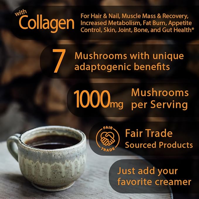 Immunity Boost Organic Mushroom Instant Coffee - 135g, 15 Servings Pouch - Healthy Coffee alternative and Substitute - With Chaga, Collagen, Lions Mane and Antioxidants