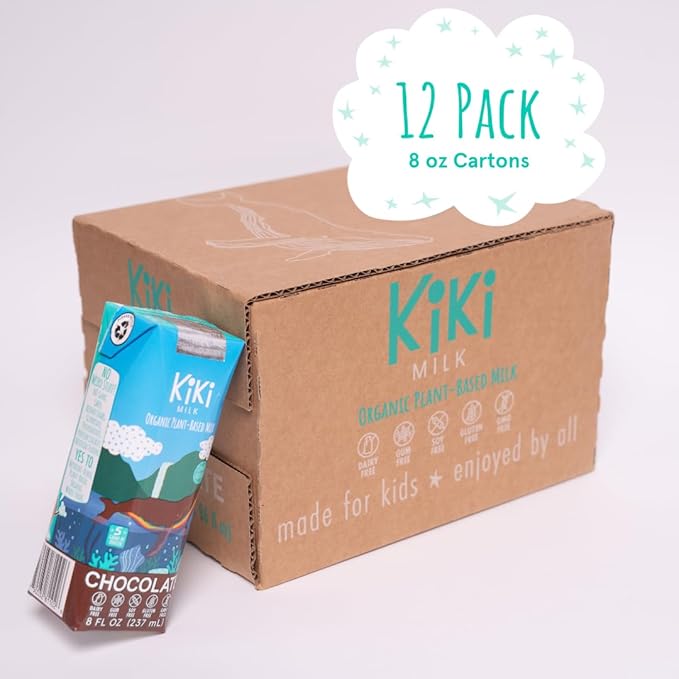 Chocolate Kiki Milk, Organic, Plant Based, Gum Free, GMO Free, Dairy Free, Soy Free, Gluten Free, Glyphosate Free (8 oz • Pack of 12)