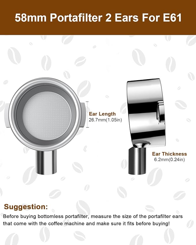 58mm Bottomless Portafilter For E61, Flair 58, ECM, Rocket, Sanremo, Synesso, Slayer, VBM Espresso Machine, 2 Ears Bottomless Naked Espresso Portafilter with 18g Filter Basket and Puck Screen