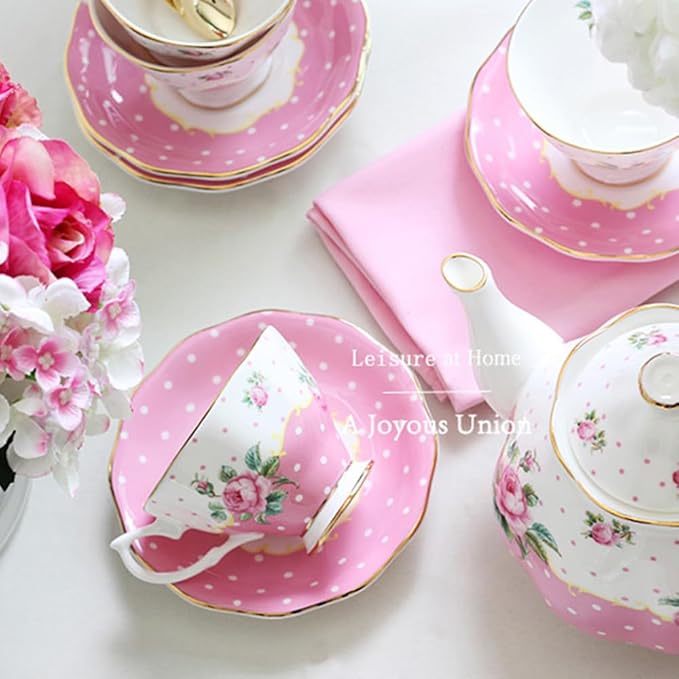 ONEUSTAR Floral Tea Cup and Saucer Set for 1 Bone China Coffee Cup 7 oz Vintage Rose Flower English Teacup for Women Tea Party Mother's Day Gift