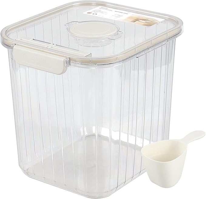 22 Lbs Plastic Dry Food Storage Container with Scoop, Airtight Food Storage Container with Seal Lid, Flip Top, Clear