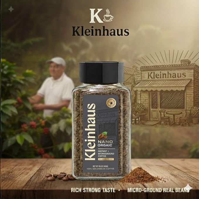Kleinhaus Dark Roast Nano Instant Coffee + Microground | 100% Colombian Arabica Coffee | Freeze dried | Fresh Brewed Taste | 3.5 oz Jar (2 Pack, Dark Roast)