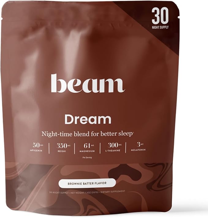 Beam Dream Sleep Powder, L-Theanine, Apigenin, Reishi and Magnesium, Third Party Tested Natural Sleep Aid & Sleep Supplement, Health and Wellness Gift, Natural Sleep Support, Non-GMO, 30 Servings