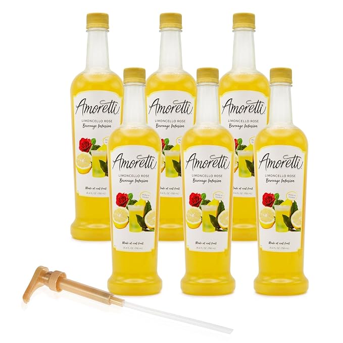 Amoretti - Limoncello Rose Beverage Infusion, 94 Servings Per Bottle (750 ml) - Drink Mix & Water Enhancer with Pump for Flavoring Cocktails, Waters, Teas, and other Beverages, Preservative Free