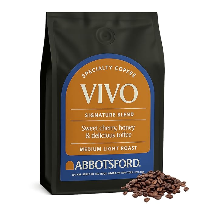 Vivo Whole Bean Coffee, Signature Blend Medium Light Roast Coffee Beans with Sweet Cherry, Honey, & Delicate Toffee, Freshly Roasted in Brooklyn, 35.2 oz (2.2lb) Bean Bag, Kosher Certified